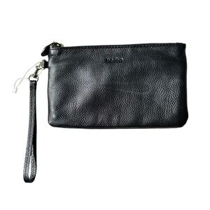 NWOT Befen Black Pebbled Leather Wristlet Clutch Bag 9"x 5" Gold Hardware Travel